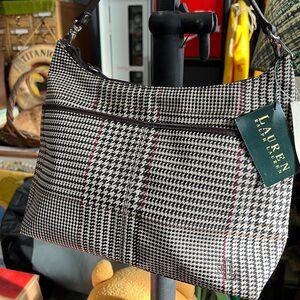 Lauren Ralph Lauren, zipper top bag, houndstooth brown cream